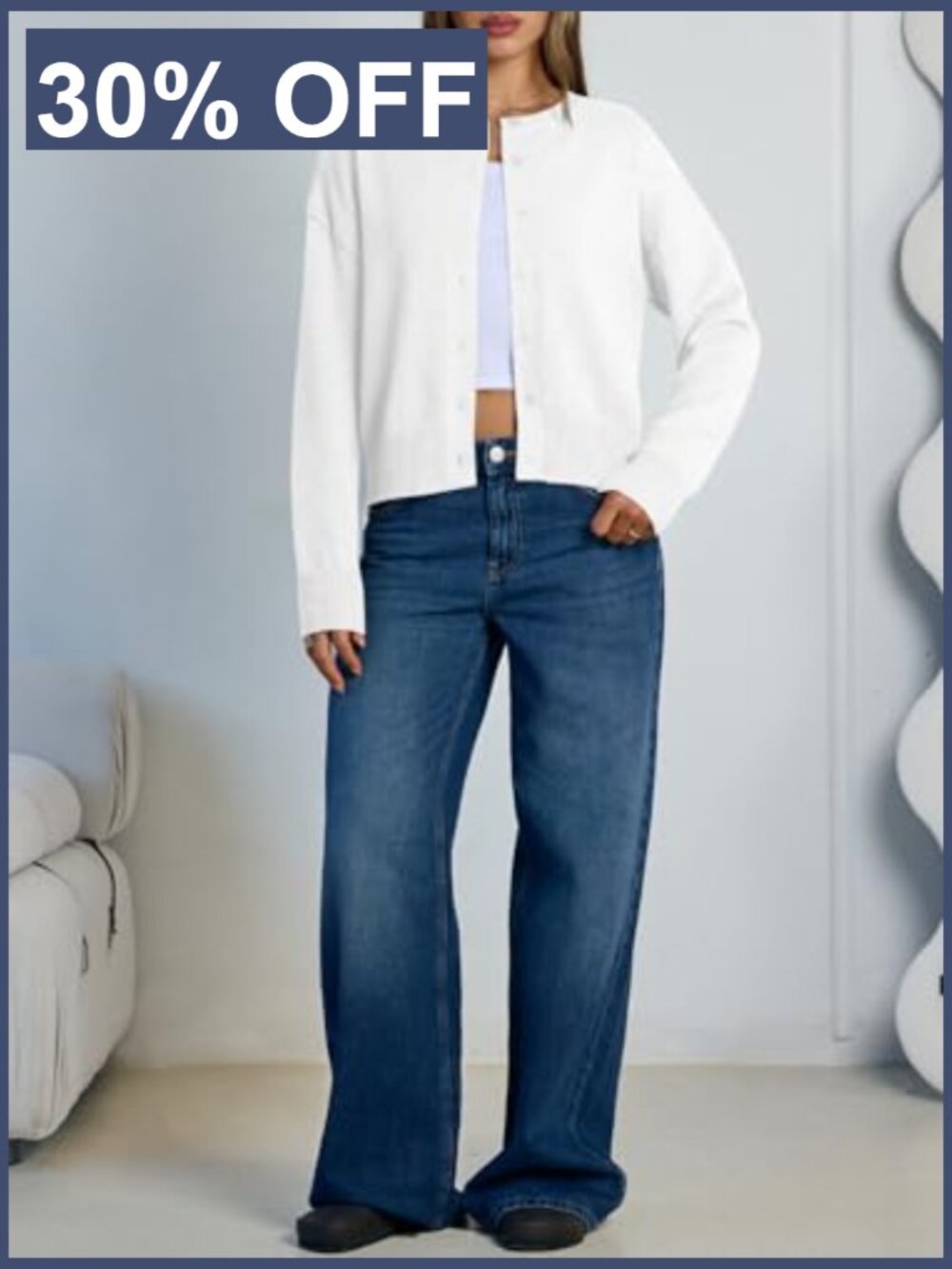 Cropped Cardigan Sweater Open Front Long Sleeve Button Down Y2k Trendy Fall - Picture 5 of 6